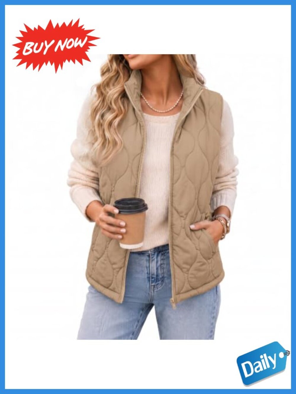 Quilted Puffer Vest Lightweight Sleeveless Zip Up Outerwear